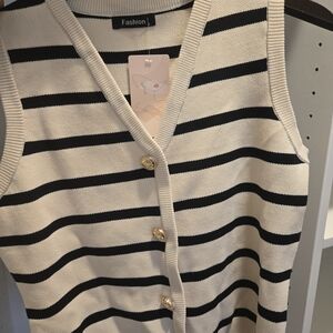 Striped Sleeveless Cardigan with Gold Buttons